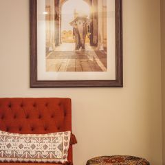 Orange Chair With Printed Ottoman 